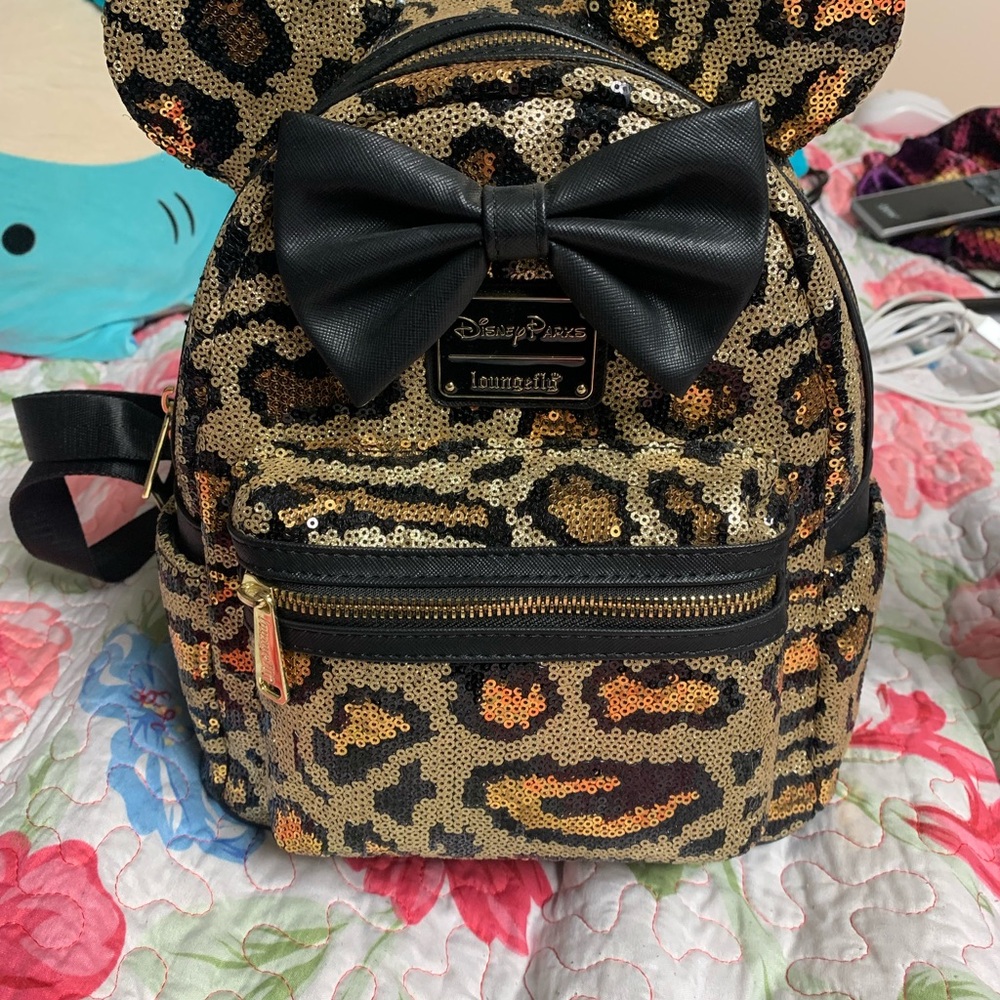 Loungefly Gold and Black Sequin Leopard Backpack